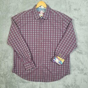 Robert Graham Shirt Mens 2XL Purple Blue Plaid Classic Fit Cotton Graphic Cuffs
